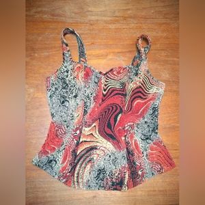 Papillon Blanc Red Black & Gold Fitted Sleeveless Shirt, 15 inches PTP